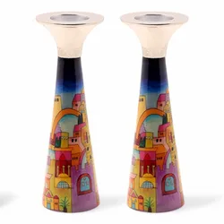 Candlesticks - Cone + Painted - Tall - Jerusalem Drawing