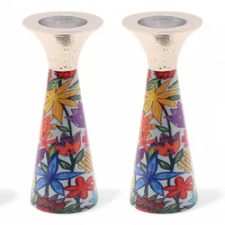Candlesticks - Cone + Painted - Short - Flowers