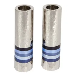 Cylinder Candlesticks - Hammer Work + Rings - Blue
