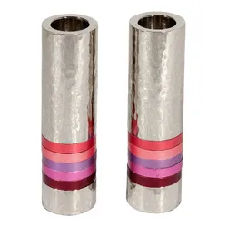 Cylinder Candlesticks - Hammer Work + Rings - Maroon