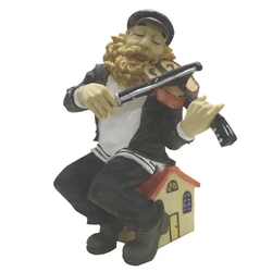 Black Polyresin Sits Hassidic Figurine - "fiddler On The Roof"