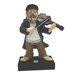 Black Polyresin Hassidic Figurine Stands On Stage - Fiddler