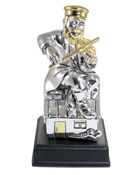 Silvered Polyresin Hassidic Figurine Sits On Stage "fiddler On The Roof"
