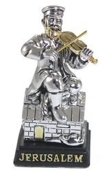 Silvered Polyresin Hassidic Figurine Sits On Stage - "fiddler On The Roof"