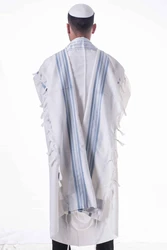 MAALOT- Classic texture pure wool tallit- Light Blue Stripes- Made in ISRAEL