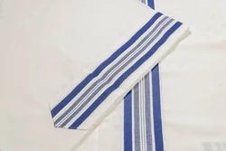 TASHBEZ-Blue & Silver Stripes- Non Slip-Pure Wool- Made in ISRAEL