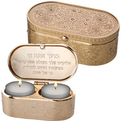 Metal Travel Size Candlesticks in a Box  inlaid with Stones - filigreen