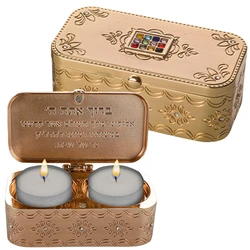 Nickel Travel Size Candlesticks In A Box Inlaid With Hoshen Stones