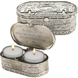 Nickel Travel Size Candlesticks In A Box  - "jerusalem"