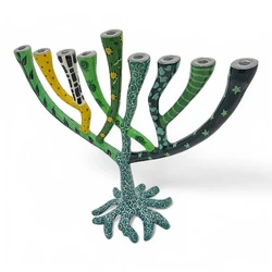 Enamel-painted aluminum menorah- Tree Of Life