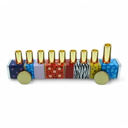 Enamel-painted aluminum menorah-Train- Colorful-Small