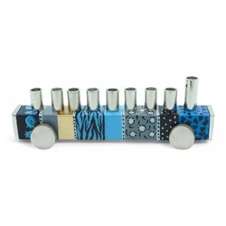 Enamel-painted aluminum menorah-Train- Blue-Small