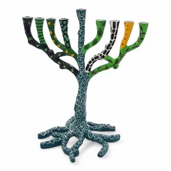 Enamel-painted aluminum menorah- Tree Of Life