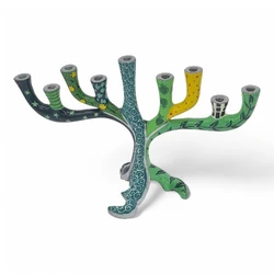 Enamel-painted aluminum menorah- Tree Of Life