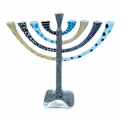 Enamel-painted aluminum menorah- Classic- Blue