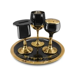 Havdalah 3pcs set on round tray black enamel