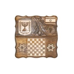 Menorah with a vine and the flag of Israel Chess & Backgammon Set