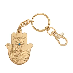 Metal Key Holder Hamsa "Jerusalem" - Gold