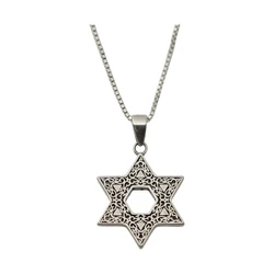 Sterling Silver Star of David Necklace- Filigree Design