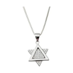 Sterling Silver Star of David Necklace- Triangle Design- With Stones