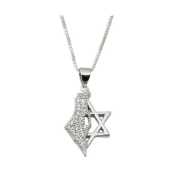 Sterling Silver Star of David Necklace & the Map of Israel- Clear Stones