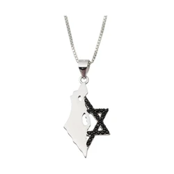 Sterling Silver Star of David Necklace & the Map of Israel- Black Stones