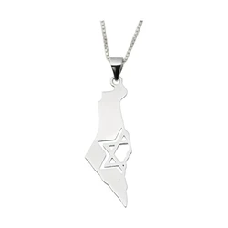 Sterling Silver Star of David Necklace Combined with the Map of Israel