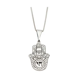 Sterling Silver Hamsa Necklace- With Chai Engravement
