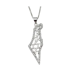 Sterling Silver Necklace- Map of Israel with Am Israel Chai Inscription