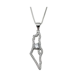 Sterling Silver Necklace- Map of Israel Outline with a Centered Stone