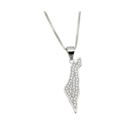 Sterling Silver Necklace- Map of Israel Filled with Clear Stones