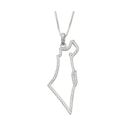 Sterling Silver Necklace- Map of Israel Outline with Clear Stones
