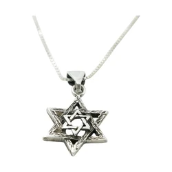 Sterling Silver Star of David Necklace- Antiqued Design