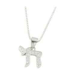 Sterling Silver Chai Necklace- Clear Stones Filling