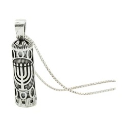 Silver Mezuzah Necklace with Shema Israel Paper Scroll & Mnorah
