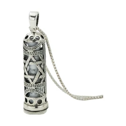 Sterling Silver Mezuzah Necklace with Shema Israel Paper Scroll & Star of David