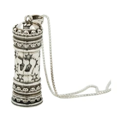 Silver Mezuzah Necklace- Large & Heavy- with Shein & Stars of David