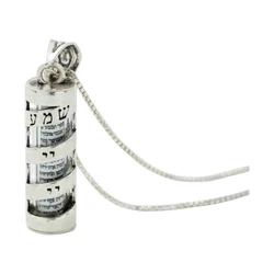 Silver Mezuzah Necklace with Shema Israel Engravement & Paper Scroll