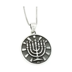 Sterling Silver Necklace-  Antique Coin Shaped Mnorah