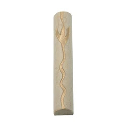 Hand Made Stone Mezuzah Case-Golden Line- Cream