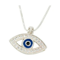 Sterling Silver Necklace- Evil Eye with Clear Stones