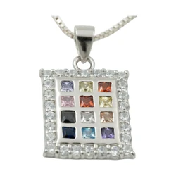 Sterling Silver Necklace- Hoshen Stones with Clear Stones Frame