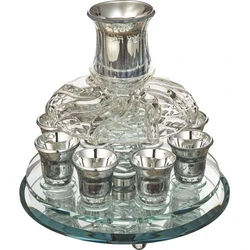 Crystal Wine Fountain with 8 Small Cups- Silver Painted