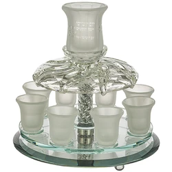 Crystal Wine Fountain with 8 Small Cups- Frosted Glass