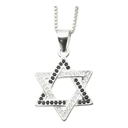 Sterling Silver Star of David Necklace- Classic- With Black & Clear Stones