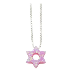 Sterling Silver Necklace Whith a Small Pink Opal Star of David