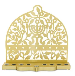 Aluminum menorah (gold color) - menorah and flowers