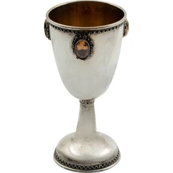 Silver Yemenite Kiddush Cup with Oval Gemstone Accent