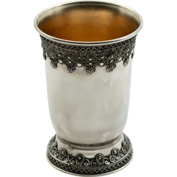 Sterling Silver Yemenite Kiddush Cup with Deep Crown Filigree Border