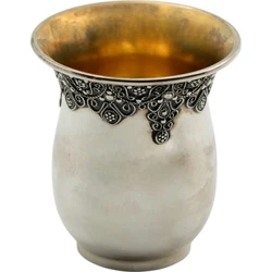 Tapered Sterling Silver Yemenite Kiddush Cup with Double Crown Border
